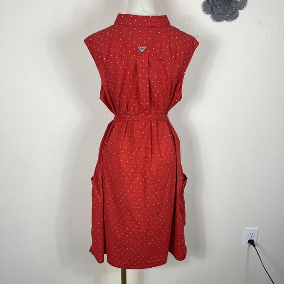 Columbia PFG Shirt Dress Womens 3X Red Polka Dot Sleeveless Fishing Pockets - Picture 2 of 10